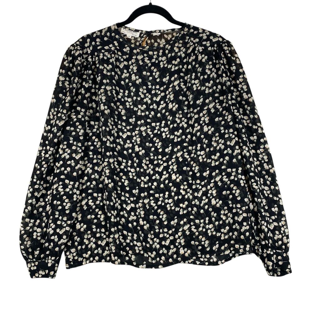 Vintage Christian Dior Blouse Womens 12 Floral Long Sleeve Button Cuffs 80s
